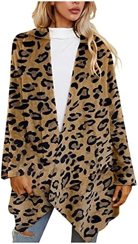 Leopard flannel kardigan kaputi za žene otvorene prednje strane dugih rukava nepravilni rub lagane lagane krznene krzno nadmašuju jakne