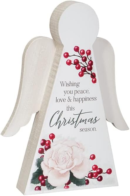 Carson Home Accents božićna sezona slobodno stajaće anđeoski dekorativni znak, visina od 9 inča, drvo, dekoracija blagdana, osjećaji,