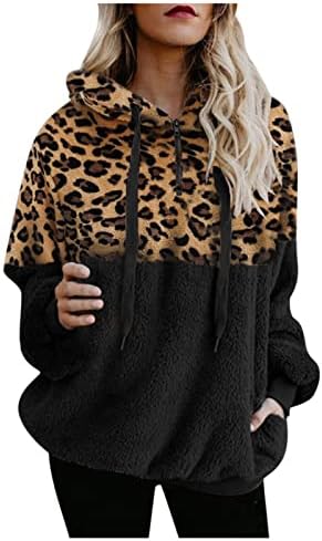 RMXEI ženska modna boja za blokiranje kapuljača ušivena dugim rukavima plišani džemper