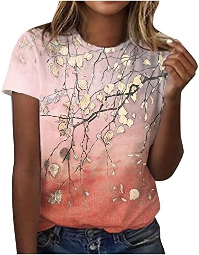 Amikadom Crewneck majice za ženske jesenske ljetne cvijeće kratkih rukava grafičke ležerne bluze majice dame 2023 kh