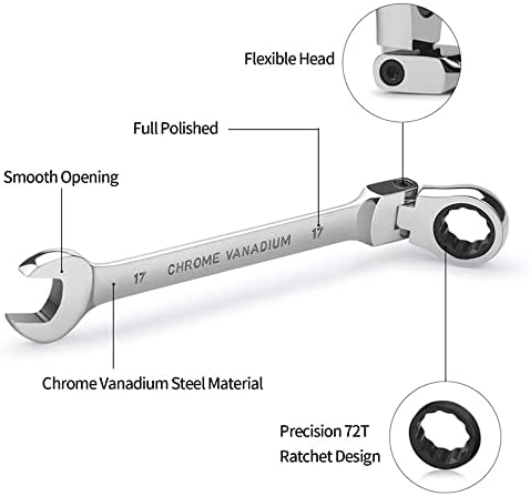 Set ključeva s čegrtaljkom 8-22mm premium metrički krom-vanadij čelik s fleksibilnom glavom kombinirani ključ setovi ključeva ručni