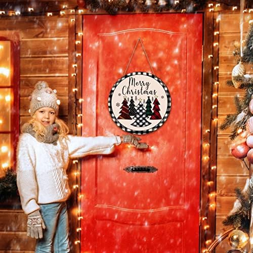Gerrii Sretan božićni viseći znakovi ukrasi Sretan božićna vrata Wood Spirka s akvarelom bivola božićni božićni božićni ukrasi za uređenje
