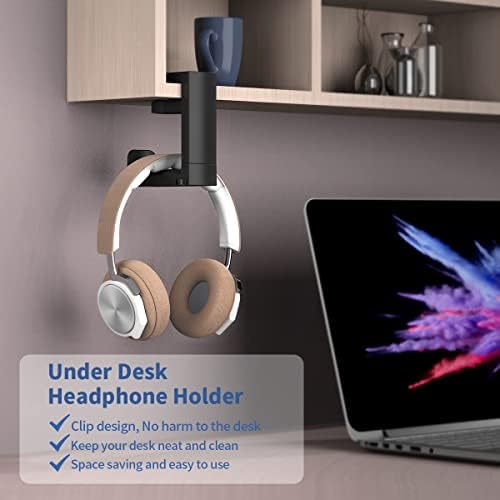 Držač za slušalice za PC Igre ispod stolne vješalice za slušalice + 4 u 1 stalak za slušalice s bungee mišem, pozadinskim osvjetljenjem