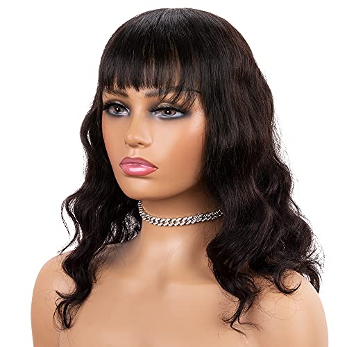 Perike od ljudske kose za crne žene Perika s voluminoznim valovima sa šiškama duge crne Perike Brazilska kosa kovrčava perika ljudska