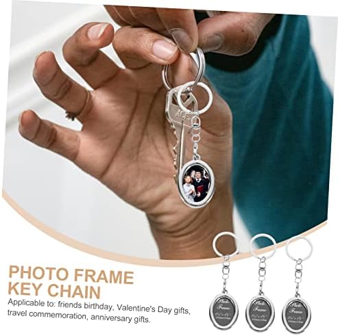 Toyandona 3PCS Ključni lanac okrugli okvir okvira Okvir u obliku srca Okvir fotografija Photo poklon prazan Photo privjesak za ključeve