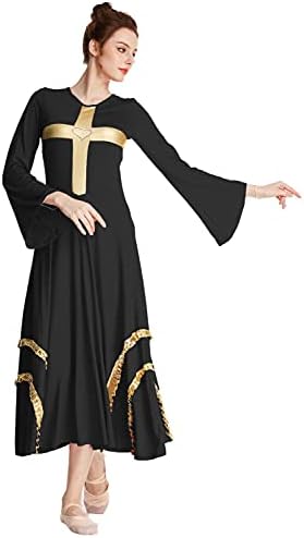 Myrisam žene hvale križni plesni ogrtač haljina zvona Metalni ruffles lirički liturgijski široki ljuljački odjeća