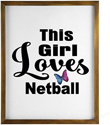 Vinmea Home Decor Wood Sign Ova djevojka voli netball uokvireni drveni znak, rustikalni zidni umjetnički znak 16 x20