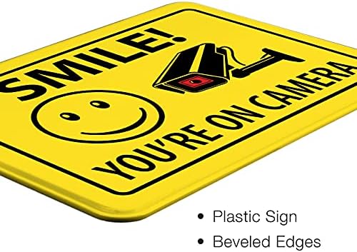 Excello Global Products Smile Sigurnosni nadzor znaka - 5 X7 plastični znakovi za tvrtke s jednostavnim planinskim ljepljivim trakama