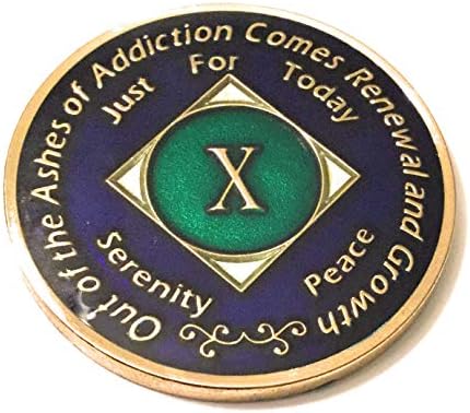 Linija oporavka 10 godina na plava i zelena tri ploča medaljon -chip, novčić, token