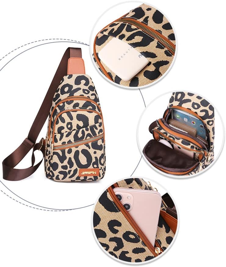 Hiriotin leopard za ispis prsa za prsa za žene ispis Crossbody Sling ruksak s širokim remenom višenamjenski fanny daypack