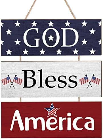 Patriotski Bog blagoslovio Ameriku drveni znakovi Dan neovisnosti Drveni znakovi 4. srpnja Wood Signs 13,8 x 10 inčni patriotski američki