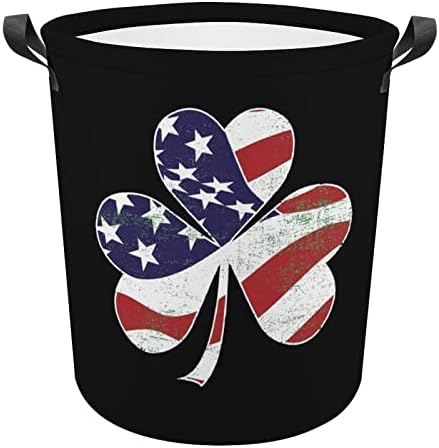 Američka zastava Irska djetelina Dan svetog Patrika tiskane košare za rublje s ručkama vodootporne sklopive okrugle košare za odjeću
