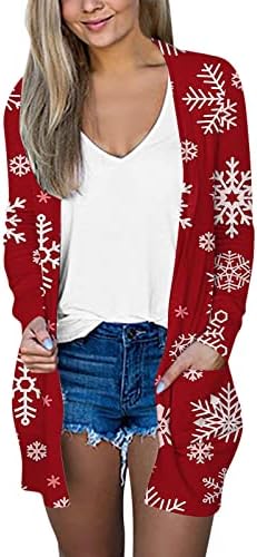 Ženski kaput kardigan za žene za žene božićni jesen otvoreni prednji kardigan džepovi casual Duster Lagani džemper
