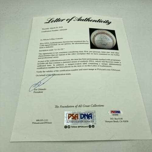 Prekrasan Ty Cobb singl potpisan Službeni baseball američke lige PSA DNA CoA - Autografirani bejzbols
