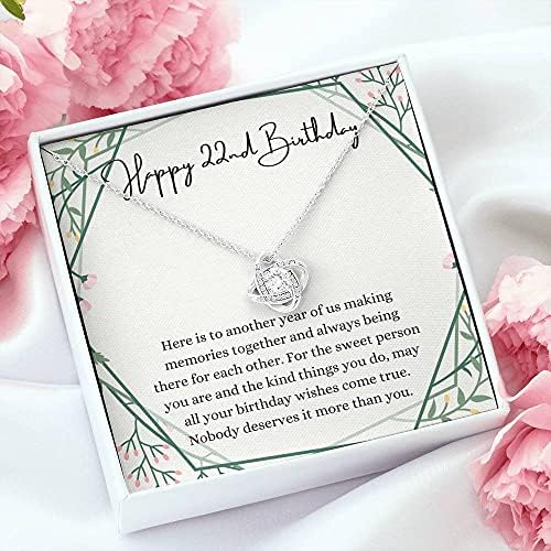 Kartica s porukama, ručno izrađena ogrlica- Personalizirani poklon ljubav čvor, sretna ogrlica za 22. rođendan s karticom poruke, poklon