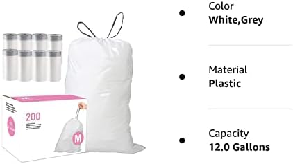 Kodovi od 12 galona teške plastične vreće za smeće s vezicama kompatibilne s 12 galona | 45 litara | 1,2 mil / bijele Vreće za smeće