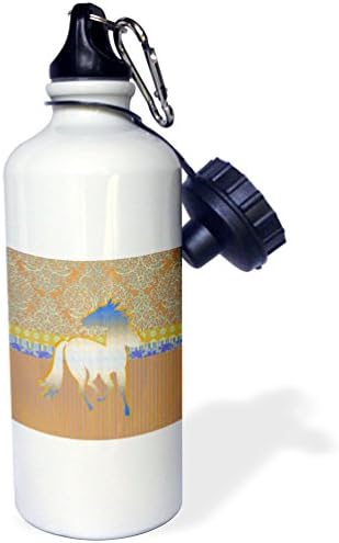 3Drose konj koji trči na prugasti dizajn, srebrno i plavo na boci vode u boji breskve, 21oz, raznobojni