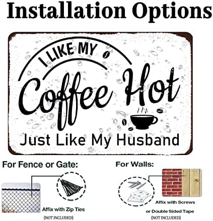 Vintage kava citat zidni metalni plak Sviđa mi se moja kava vruća, baš kao i moj muž metal potpis kava retro znak za seoski kave dekor