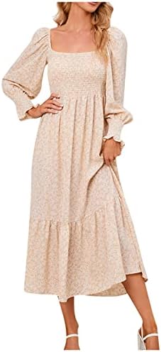 Nokmopo Fall Majčinska haljina Ženska modna modna ležerna čvrsta boja boho labava haljina ruffled dugi rukavi srednja suknja