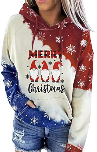 Sfhfy Sretan božićni dukser žensko slatka gnome grafička kapuljača xmas dugi rukavi pulover vrhovi bluza
