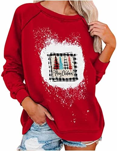 Božićna dukser Žene Sretan božićni vrhovi smiješni tisak s drvećem labavi fit pulover izbijeljeni bluza blagdanske košulje