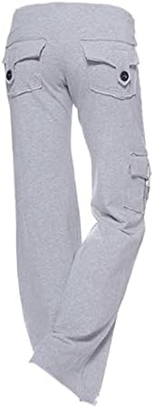 Ženske teretne hlače visoki struk ležerne široke hlače s džepovima gumb za istezanje teretana s teretanom s crtanjem s izvlačenjem