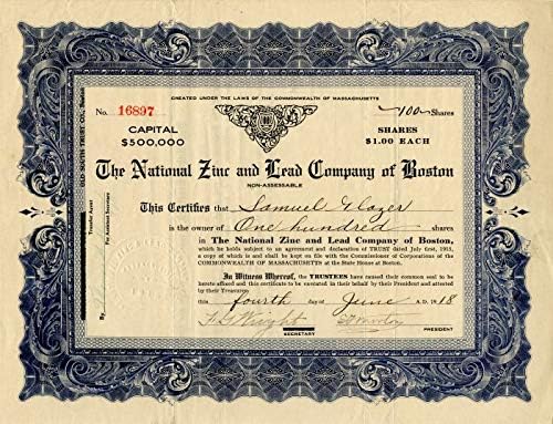 Nacionalna tvrtka za cink i olovo u Bostonu-skladišni certifikat