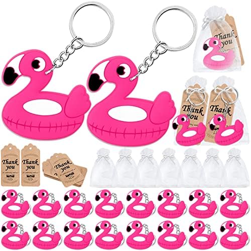 Cicibear 60 Pack Dekoracije za zabave za goste, 20 privjesak za ključeve Flamingo, 20 oznaka i 20 poklon vrećica za vjenčanje, Flamingo