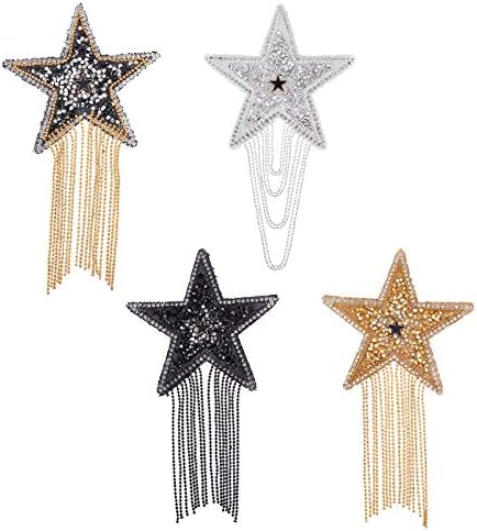 Finstinspiri 4 boje rhinestone zvijezda patch željezo na flasterima s lancima rese bljeskalice za popravak odjeće zakrpe modni aparat