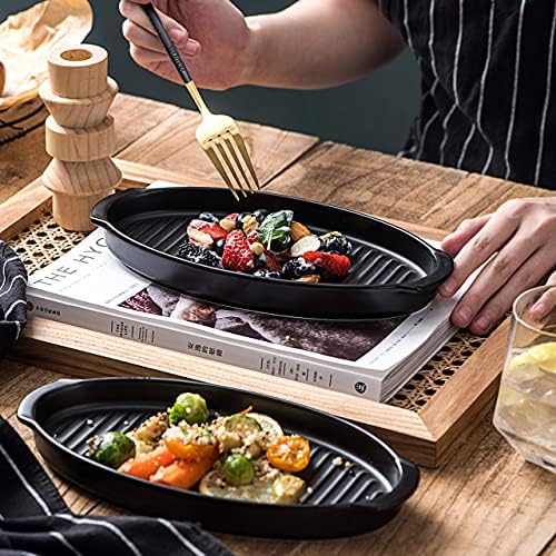 Bruntmor porculan mat glazura sushi sizzler tanjur crna jela za posluživanje posuđe 10 tanjuri za jelo | ovalno jelo za večeru set