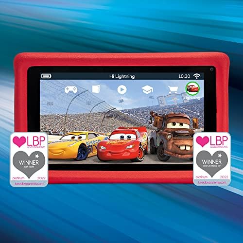 Pebble Gear Disney Pixar Cars Paket - 7 -inčni dječji tablet s odbojkom i slušalicama, roditeljska kontrola, plavi svjetlosni filter,