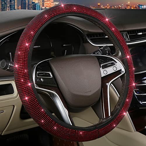 Poklopac upravljača od rhinestone žene crvene automobile pribor za čišćenje kristalnih dijamantskih kotača pokriva univerzalni fit