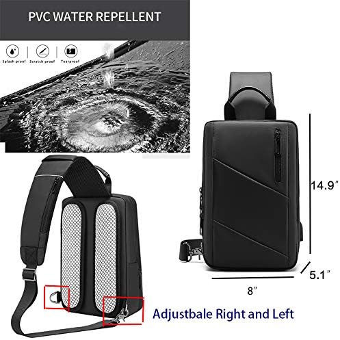 Sling torba za muškarce rame ramenski ruksak ruksak proširiva prsa s USB punjenjem porta vodootpornih putovanja dnevnih papuka 11 inča