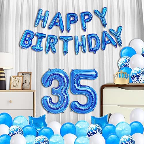 Plavi 35. rođendan ukras Sretan rođendan broj 35 BALOONI BLUGI ZREMNI BORGN SASH TORKA TOPPER LATEX Confetti Baloons za muškarce 35