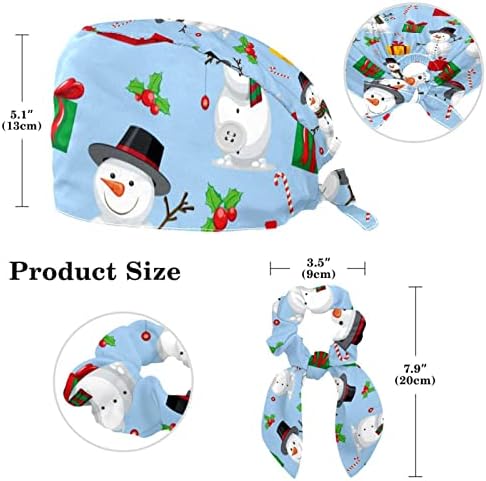 Božićni uzorak snjegovića slatka radna kapa s gumbima podesivi buffant šešir unisex pilinga s pramčanom kosom