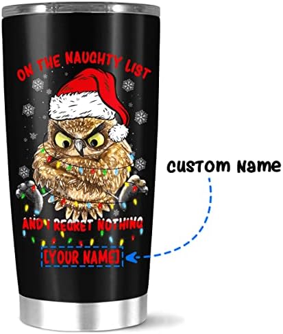 Calanaram Personalizirani božićni vrpca, sova s ​​prilagođenim imenom s Xmas šeširom na Naughty listi, upotreba kućnog putničkog ureda,