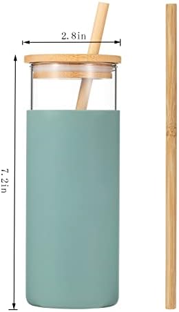 EBV 20oz staklena ploča slamna od silikonskog rukava od bambusa - besplatno bpa ， slamka od boca s vodom ledena šalica za putničku