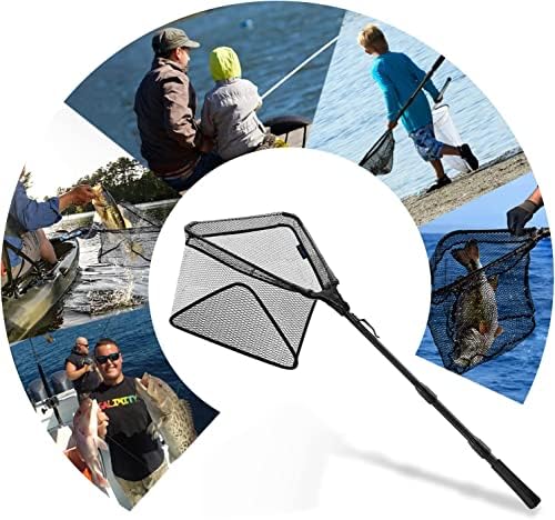 Komclub ribolovna mreža za ribu, presavijene mreže za slijetanje s teleskopskom ručicom šipki izdržljive gumene obložene gumenom mrežnom