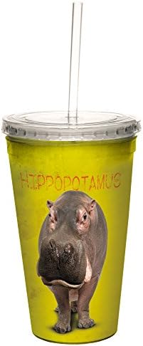 Pozdravi bez drveća Eric Isselee Hippopotamus s dvostrukim zidom hladne šalice sa slamom za višekratnu upotrebu, 16 unci