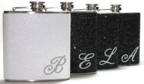 4 crne i srebrne svjetlucave personalizirane vjenčane tikvice za djeveruše, 6 oz likera, poklon