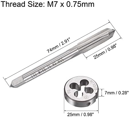 UXCell M7 x 0,75 mm Metrički set dodirivanja i matrice, vijak za navoj Stroj s okruglim navojem matrice, dodirivanje i die komplet