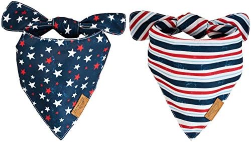 Remy+Roo Dog Bandanas - 2 Pack | Zvijezde+Stripes Set | Premium izdržljiva tkanina | Jedinstveni oblik | Podesiva fit | Ponuđene višestruke