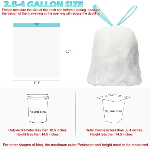 2,6-4 galona vreće za smeće za smeće 17,7 x 19,7 Bijele male torbe za smeće za kupaonicu, kuhinju, spavaću sobu, ured, dom