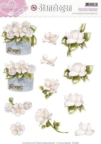 Otkrijte da trguje SB10036 Romantične bijele ruže dragocjeni list Marieke Punchout, višebojan