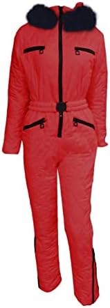 Snježna odijela za žene, Onesies skijaške odjeće na otvorenom Sports Swwsoit s kapuljačom s krznom ovratnikom kombinezone vodootporne