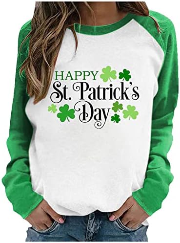 Ženska dukserica sretna St Patricks Dan dugih rukava okrugli vrat bluze Lucky Shamrock Tiskane pulovere košulja