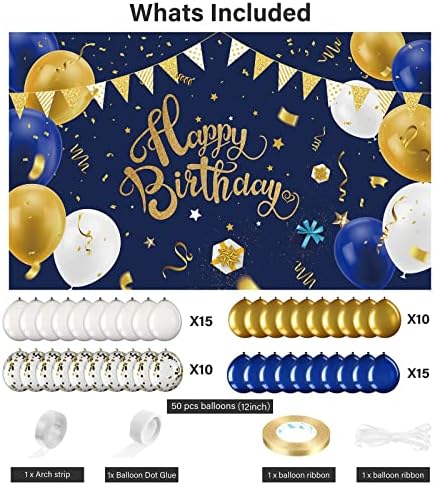 Ukrasi za rođendanske zabave, mornarsko plava i zlatna natpis, 50 komada plavo-zlato lateks baloni vijenac set za dječake djevojčice