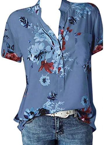 Ženski vrhovi džep plus veličina bluza kratkih rukava Easy gornja košulja tiskana kratka košulja gornja ljetna košulja