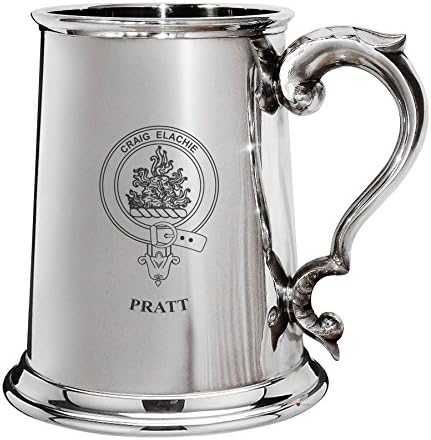 Pratt Family Crest polirani pewter 1 pint tankard s ručicom za pomicanje