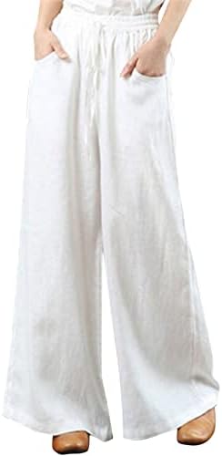 Zhuer ženske ležerne pamučne platnene palazzo hlače Summer visokog struka široke nogu hlače hlače hlače s džepovima